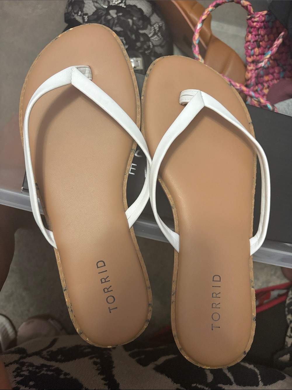 torrid White Thong Flip Flop Sandals with Tan Footbed
